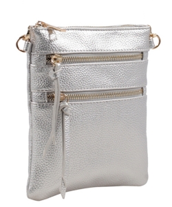 Women's Multi Zipper Pocket Crossbody Bag BS2231 SILVER